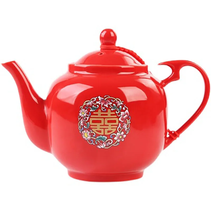 Household Ceramic Red Tea Pot Set, Double Happiness Teacup, Porcelain Teapot, Tea Ceremony Supplies, Luxury Gifts