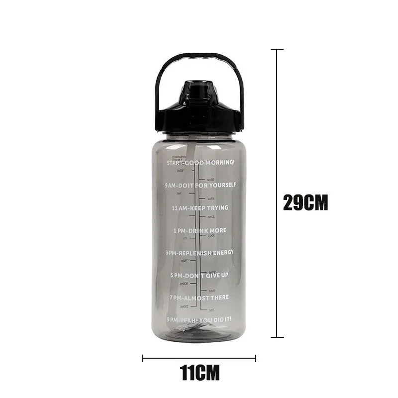 Gourde 2 Litres Avec Paille – Noir, Grand Format Pour Le Sport, Neuve