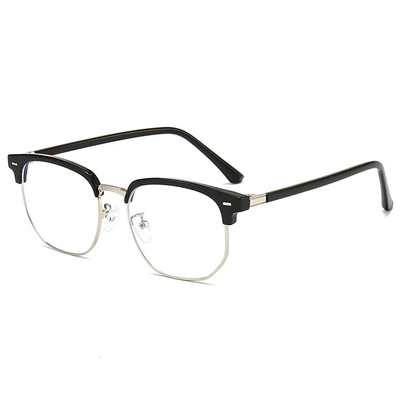 Anti Blue Light Glasses Fashion Eyeglasses Unisex Square Plain Metal Frame Polygon Eyeglasses for Men Women