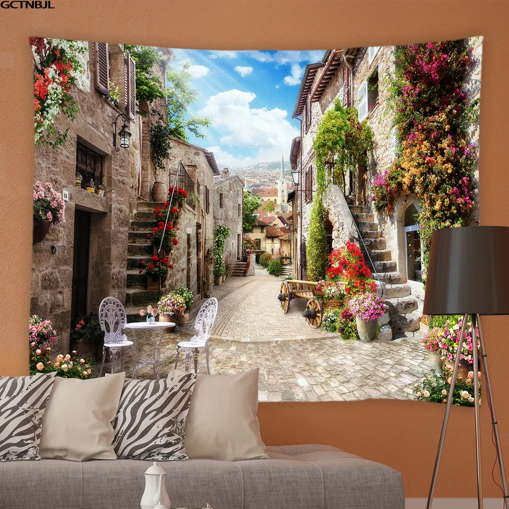 Tapiz hippie de paisaje, estilo callejero, tapices de paisajes naturales, fondo para sala de estar, dormitorio, manteles de tela para colgar en la pared
