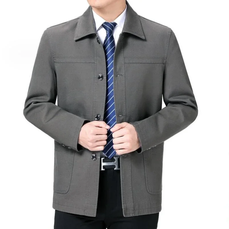 

2023 Middle-aged and Old Cotton Jacket Male Dad Spring and Autumn Middle-aged Lapel Trench Coat Large Version with Buttons Coat