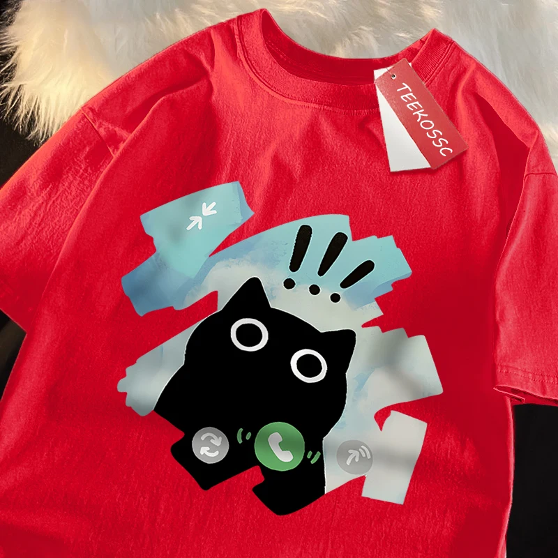 Voice Call Black Cat Japanese Style T Shirt Men Women Fashion Tshirts Summer Cotton Tops Cotton Loose Street Hip Hop T-Shirts