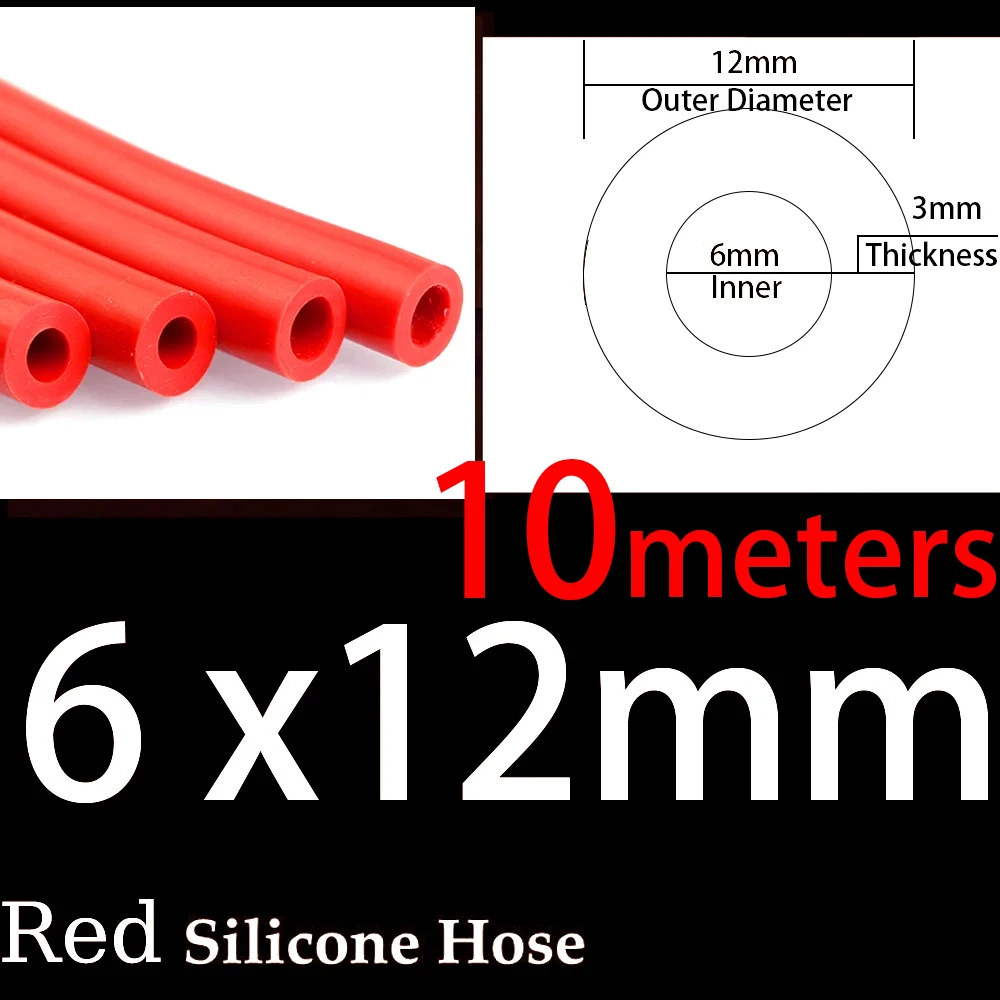 Universal Racing Silicone Vacuum Hose - 6x12mm, Multi-Color, Various Length Options