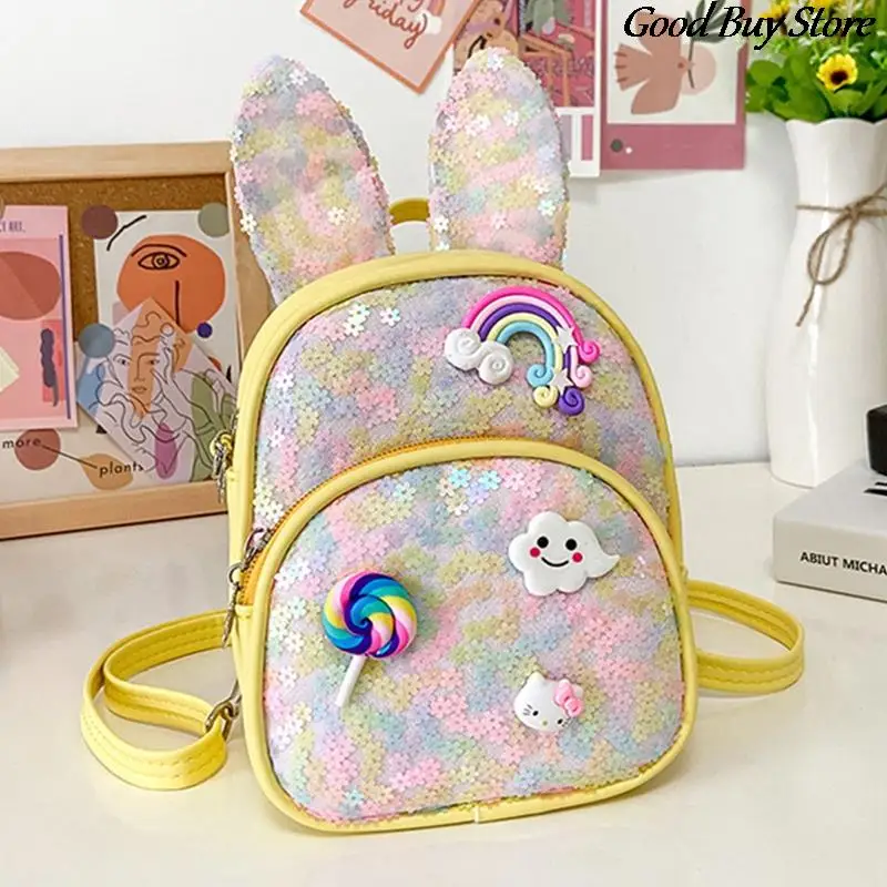 1pc Mochila De Orelhas De Gato Bonito, Moda Colorida Lantejoulas