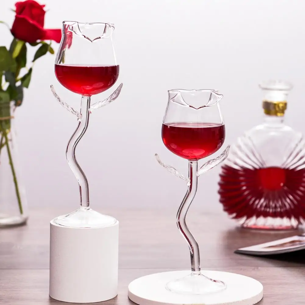 Wine Glass Exquisite Stable Base Transparent Rose Shape Goblet Cup for Home Wine Glass Champagne Red Design Sense glass drinkware