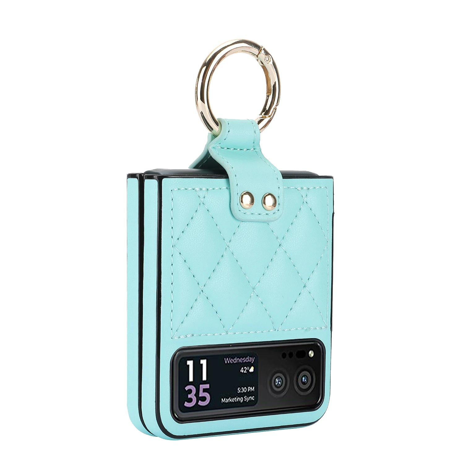 Luxury Fashionable Quilted PU Leather Phone Case with Metal Ring - Fall Prevention Design