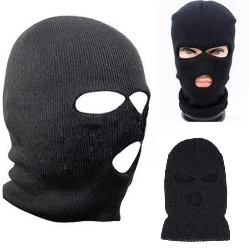 

3 Hole Motorcycle Mask Balaclava Black Knit Hat Face Shield Beanie Winter