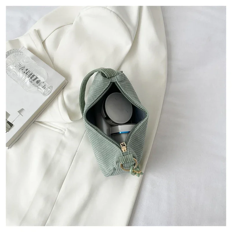 Korean Fashion Vintage Handbags Women Summer Corduroy Underarm Bag Zipper Shoulder Small Bags Female Soft Casual Clutch Handbag