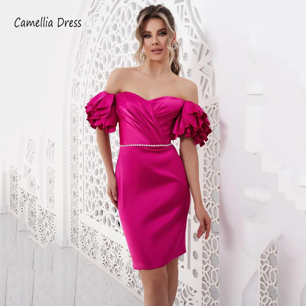 

Seductive Sweetheart Mini Evening Dresses Mermaid Short Sleeves Formal Dress Zipper Back Pleats Beading Vestidos De Graduación