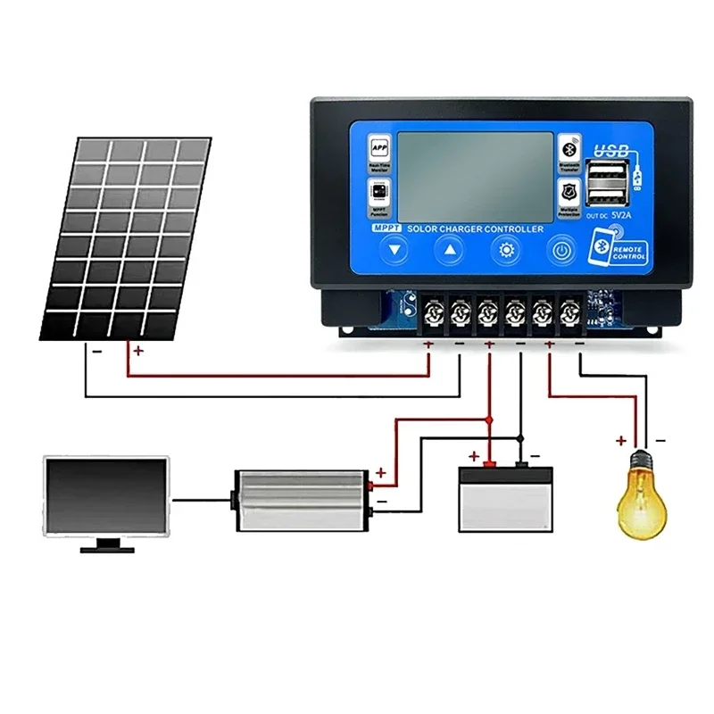 30A/60A Bluetooth WIFI Embedded Snap-on Energy Storage MPPT Controller Solar Panel Battery Smart Regulator 12V/24V LCD Display