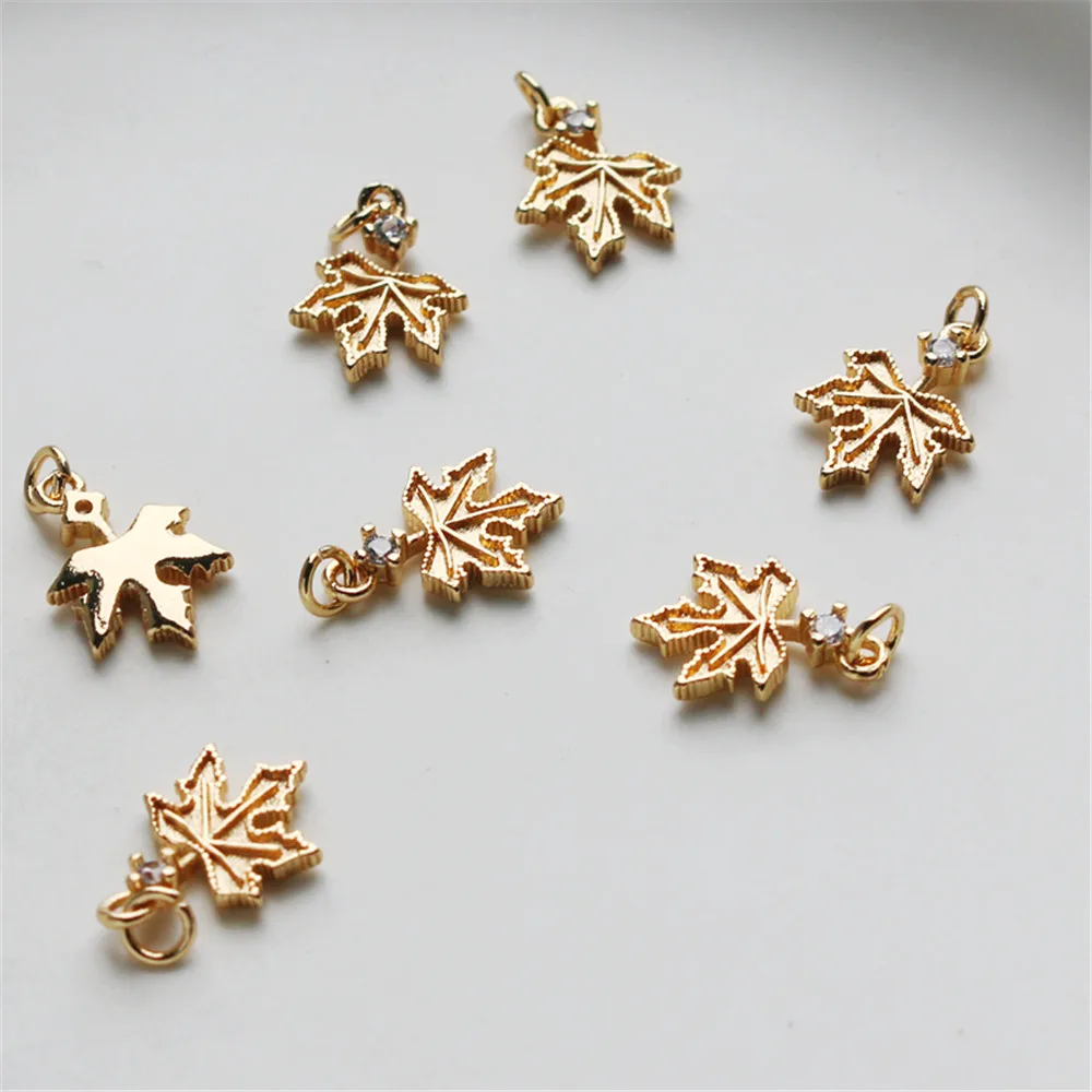 

14k gold package accessories Zircon maple leaf pendant 10 * 15mm handmade material earring pendant diy handmade ornament