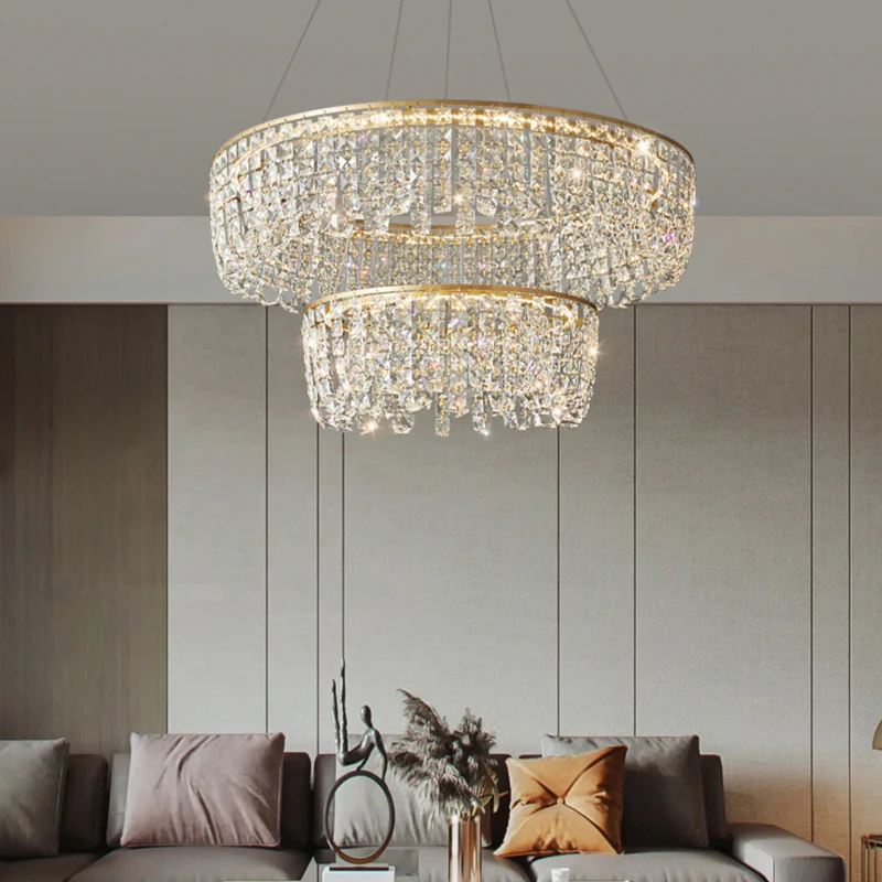 

All copper light luxury grand living room crystal chandelier Nordic postmodern bedroom circle light dining room light