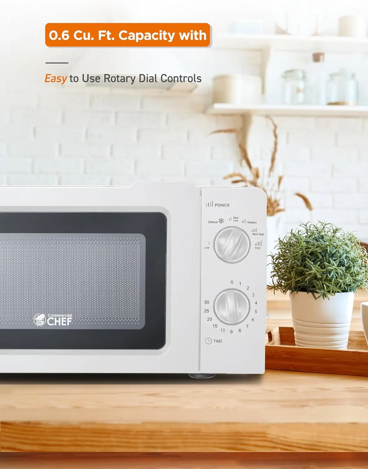 CHEF 0.6 Cubic Foot Microwave with 6 Power Levels, Small Microwave with Grip Handle, 700W Countertop Microwave with 3 6