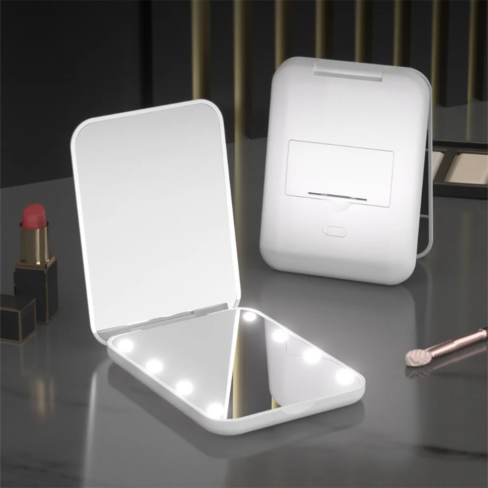 LED Makeup Mirror With Light Lamp Small Compact Pocket Folding Cosmetic Mirror Travel Smart Handheld Vanity Beauty Mirrors Hand