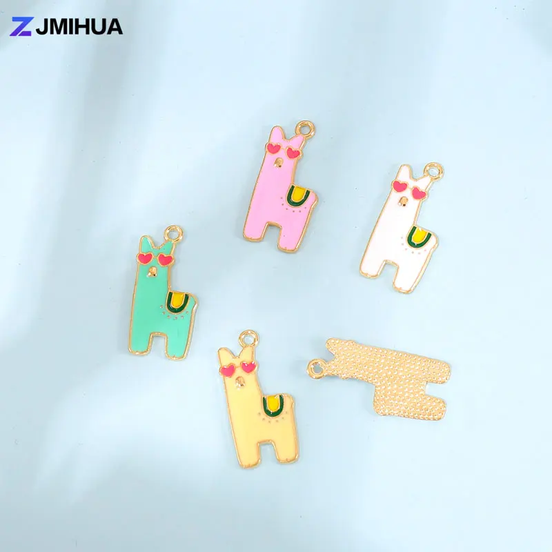 15PCS Emaille Charme Cartoon Alpaka Giraffe Nette Tier Anhänger Für Schmuck Machen DIY Ohrringe Armbänder Halsketten Zubehör – Detail 8