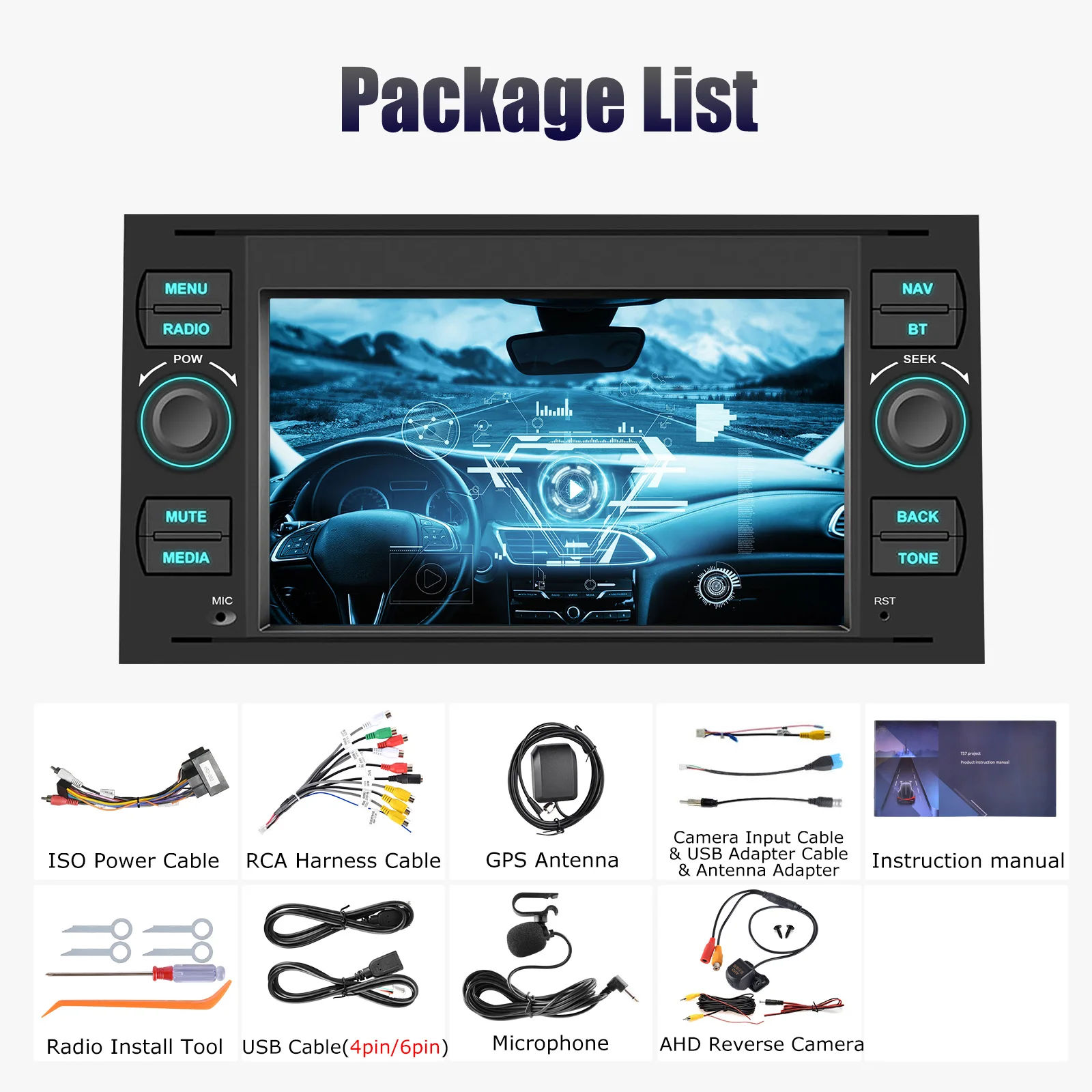 1+32GB Android 13 Autoradio, Pour Ford Fiesta Focus Mondeo Transit Kuga