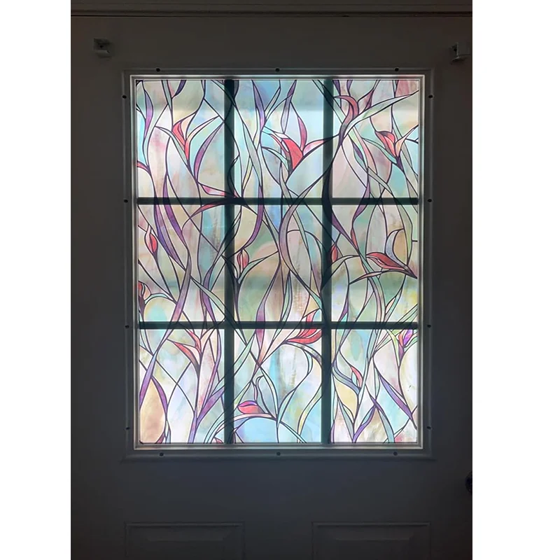 Window Privacy Film Green LeafyPattern Window Film vinyl for Glass Windows