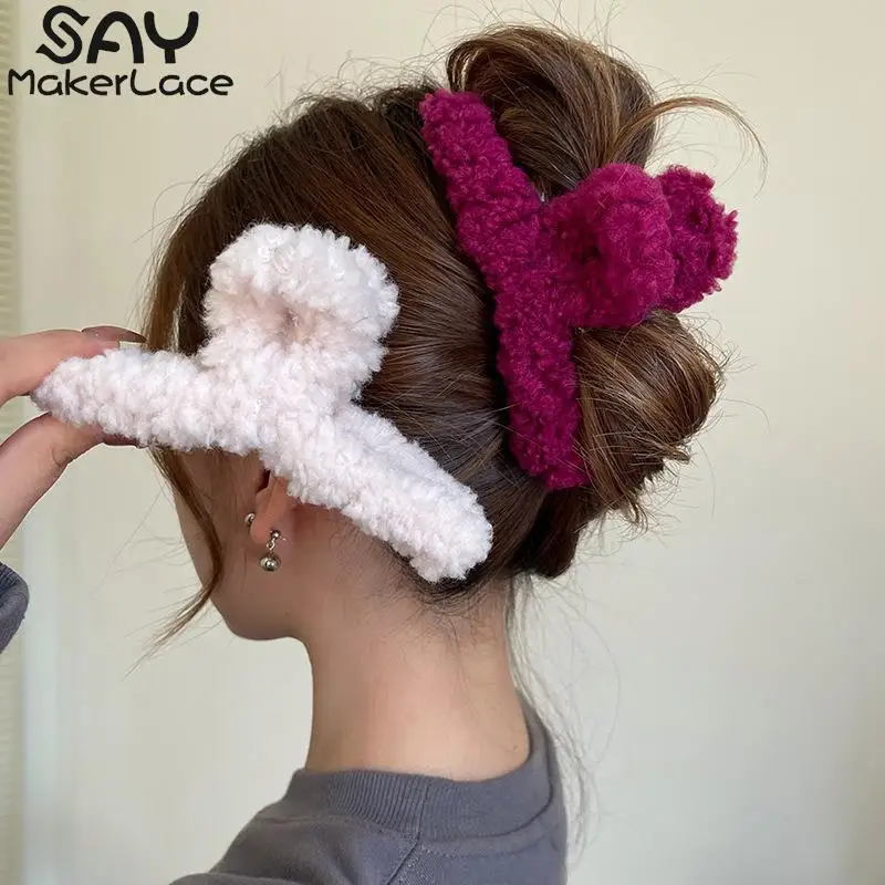 

Winter Solid Color Plush Shark Clips Hair Claw Elegant Hairpins Headwear For Women Girls Hair Accessories Simplicity Hair Clip