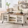 48" Lift Top Coffee Table with Slatted Sliding Door, Mid Century Modern Center Table with Hidden Storage Compartment 1
