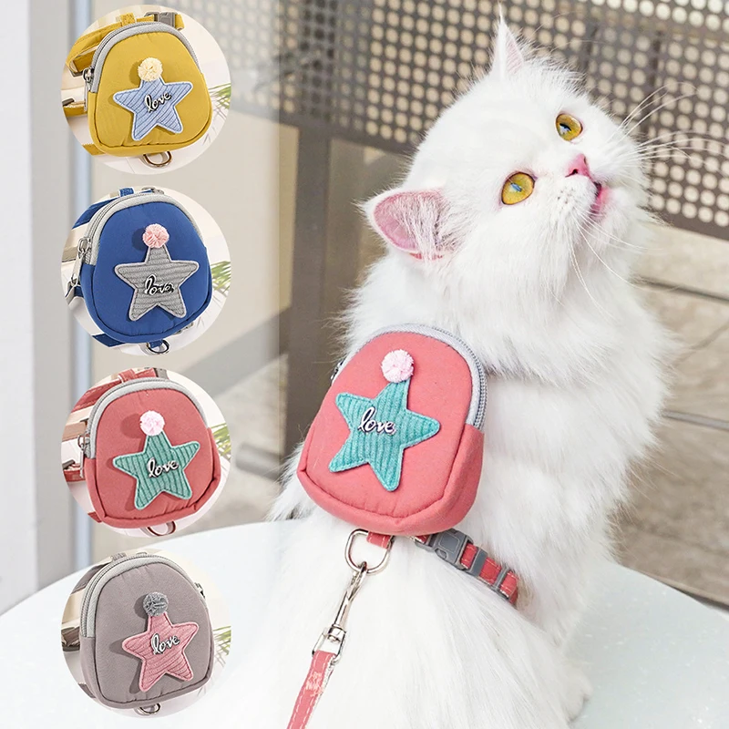 New Dog Backpack With Leash Collar Five-pointed Star Cute Backpack Outdoor Cat And Dog Pet Supplies 1PC