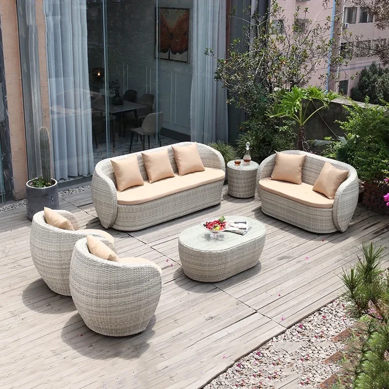 Waterproof Courtyard Balcony Rattan sofa Chairs Apartment Patio Furniture Outdoor Garden Sofas Sunscreen Cafe Leisure Sofa Z L