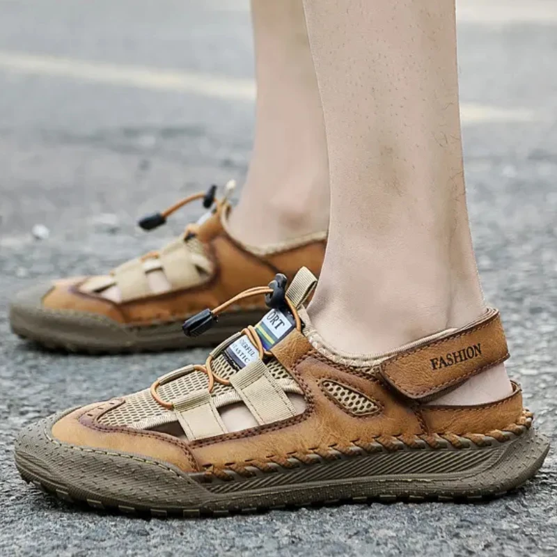 

Men Breathable Beach Sandals Summer Mesh Thick Bottom Walking Footwear Comfort Slip Resistant Hiking Shoes Sandales Ete Homme