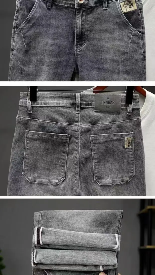 Summer Thin 2025 Denim Short Pants Men's Ruffian Handsome Straight Korean Trendy Brand Embroidered High-end Work Denim Shorts