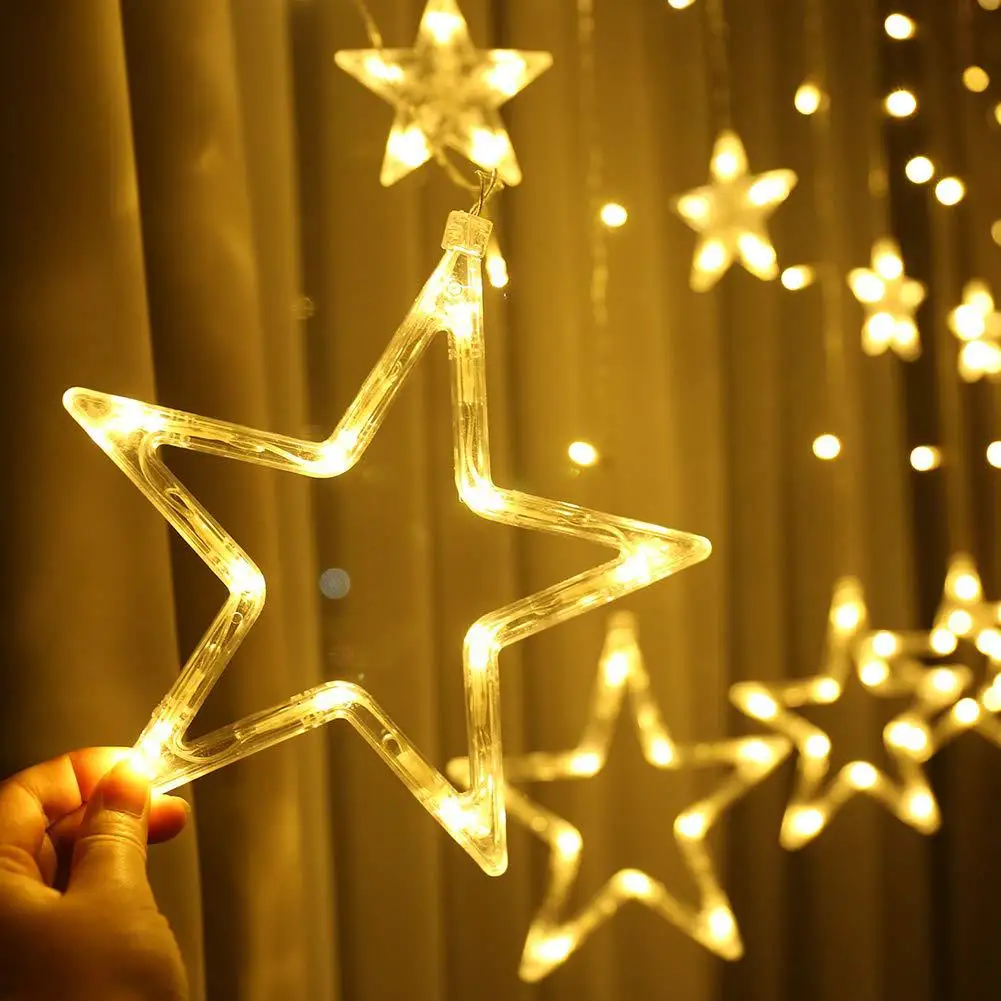 Guirlanda na Janela Decoração de Aniversário Decoração de Natal Cortina Girly Festiva Estrela Ano Novo Led Usb Luz 2 Online shopping