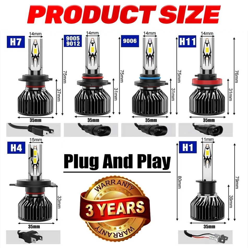 6500W H7 H1 자동차 LED 헤드라이트 캔버스 H4 H11 H8 H9 9012 HIR2 9006 HB3 9005 HB4 터보 5570 CSP 칩 자동차 전구 팬 포함 12V 24V