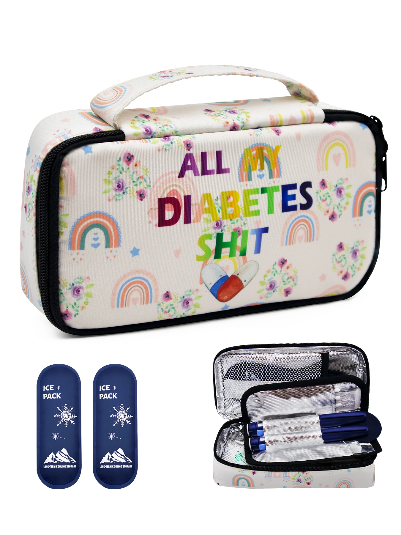 Rainbow Pattern Portable Insulin Insulated Storage Bag For Travel, Diabetic Patients Insulin Storage Box Large size 3
