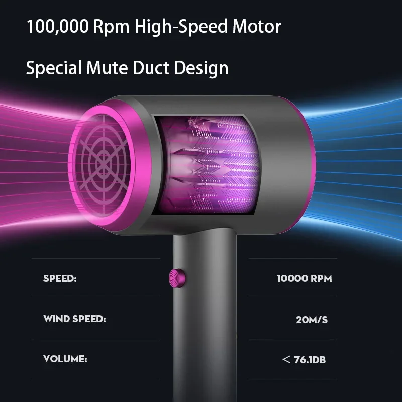 Professional Hair Dryer with Blue Light, Negative Ionic Blower and Electric Hairdryer Brush Comb 5