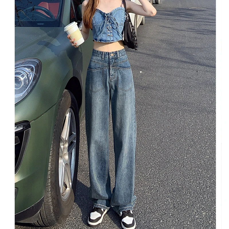 

Fashion New High Waist Denim Jeans Women Autumn Winter Vintage Wide-leg Pants Female Casual Loose Jeans Vaqueros Mujer 23611