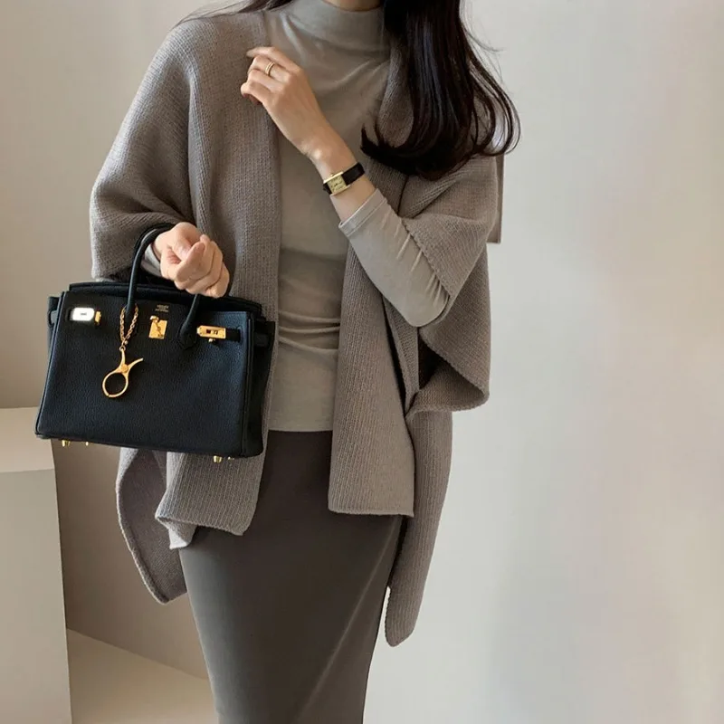 Women Knitted Shawl Jacket Casual Warm Solid Color Cardigan