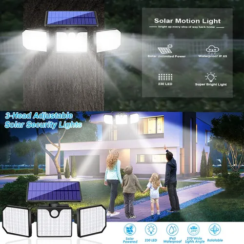 태양광 벽 램프 가로등, 야외 방수 인체 적외선 센서 램프, 정원 램프, 230LED 투광 조명, 1PC 5