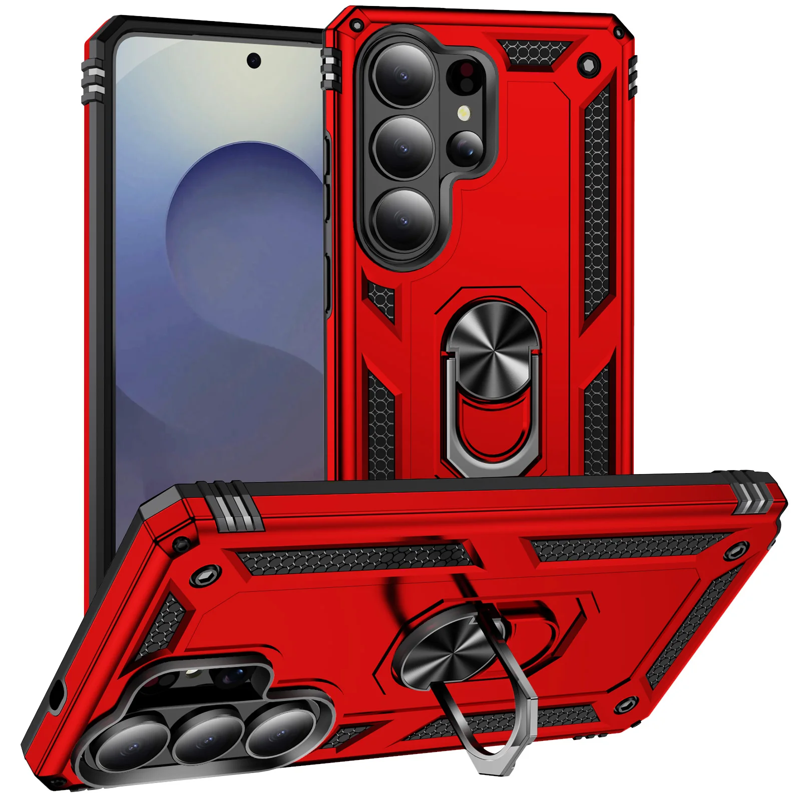 Durable Shockproof Phone Case with Metal Stand and Dual Layer Protection