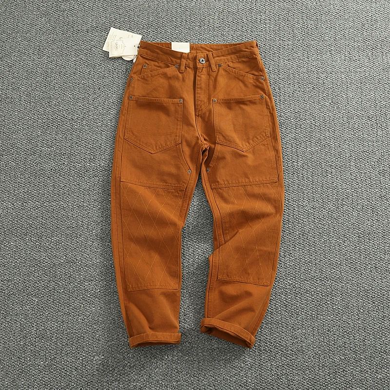 2025 Primavera e Autunno New American Retro Pantaloni cargo patchwork da uomo pesanti Pantaloni casual multitasche alla moda allentati 1