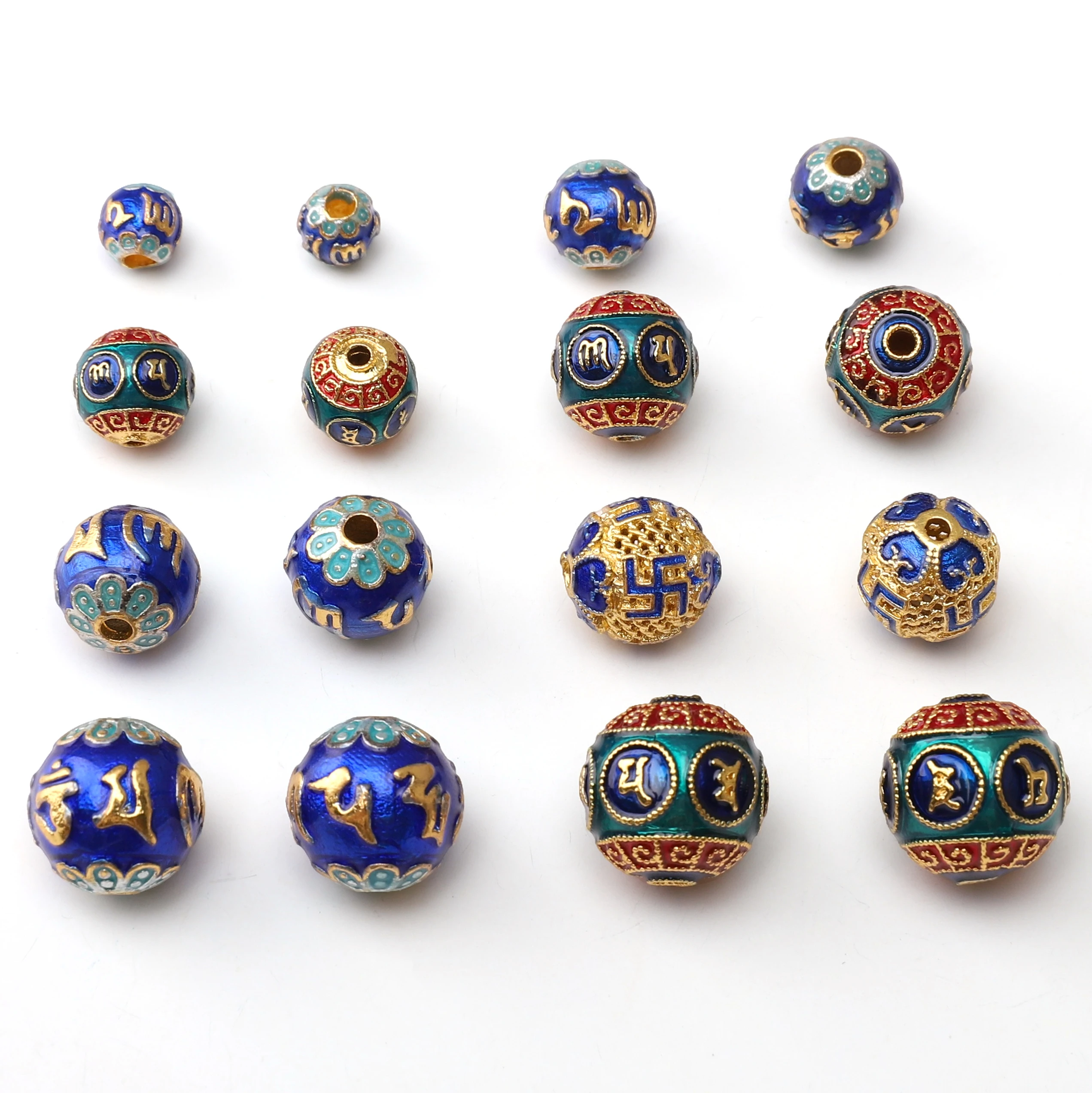 Cloisonné, buddhistische Literatur, Emaille, farbige Kugel, gebrannte blaue runde Perlen, handgefertigte Perlen, Abstandshalter, DIY-Schmuckzubehör – Detail 1