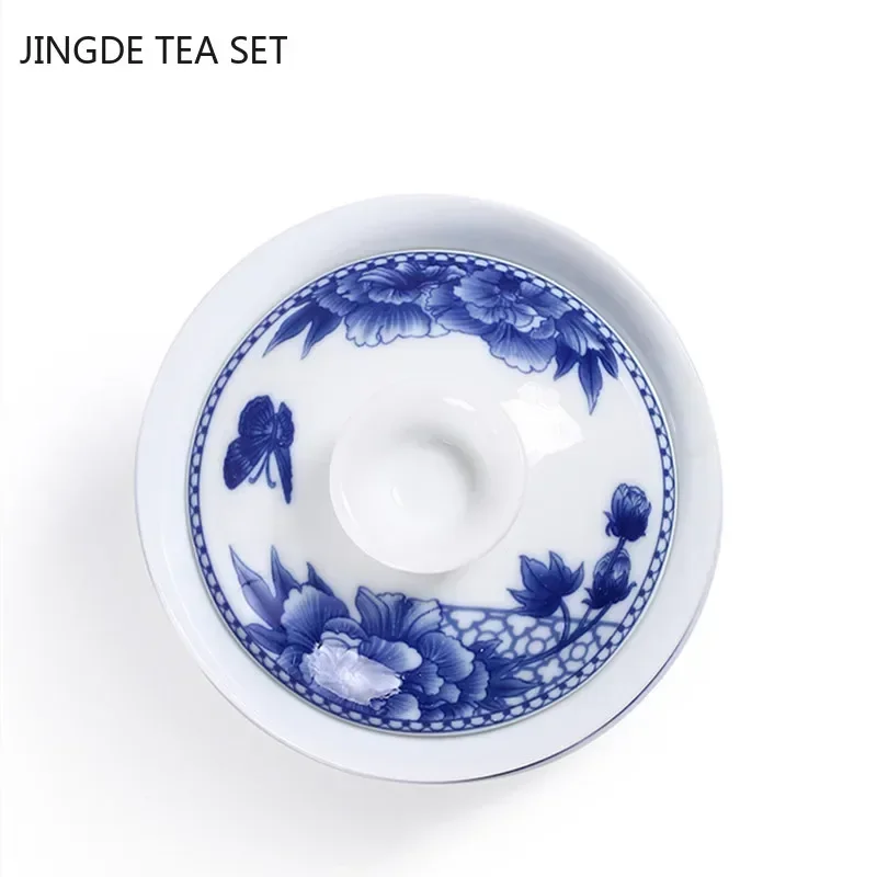 Tea Set Jingdezhen White Porcelain Gaiwan Tea Cup Blue and White Porcelain Tea Maker Ceramic Handpainted Bowl Set Supplies