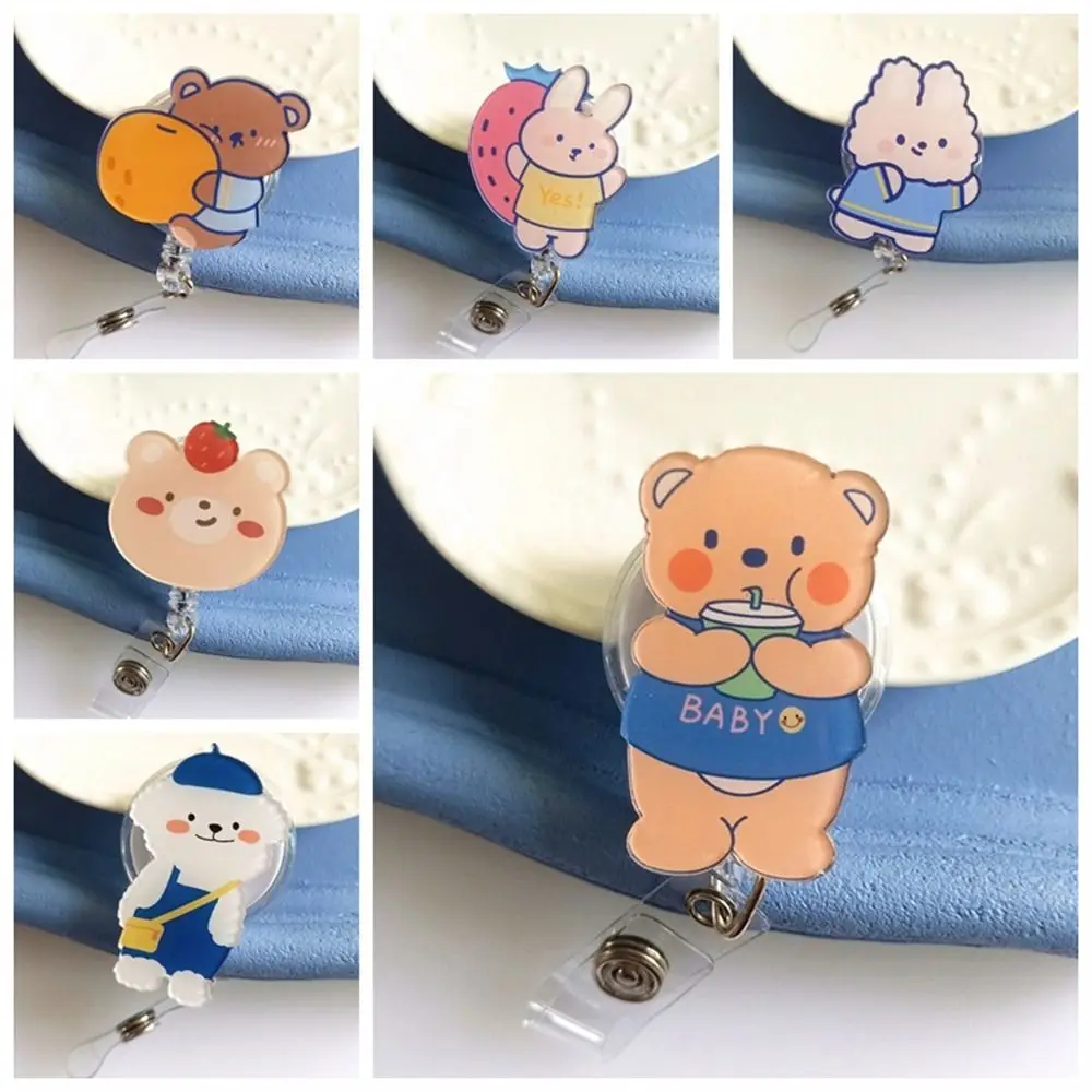 Work Card Clip Retractable Badge Reel Chest Card Bear Nurse Badge Holder Acrylic Name Tag Easy Pull Buckle Doctor Students