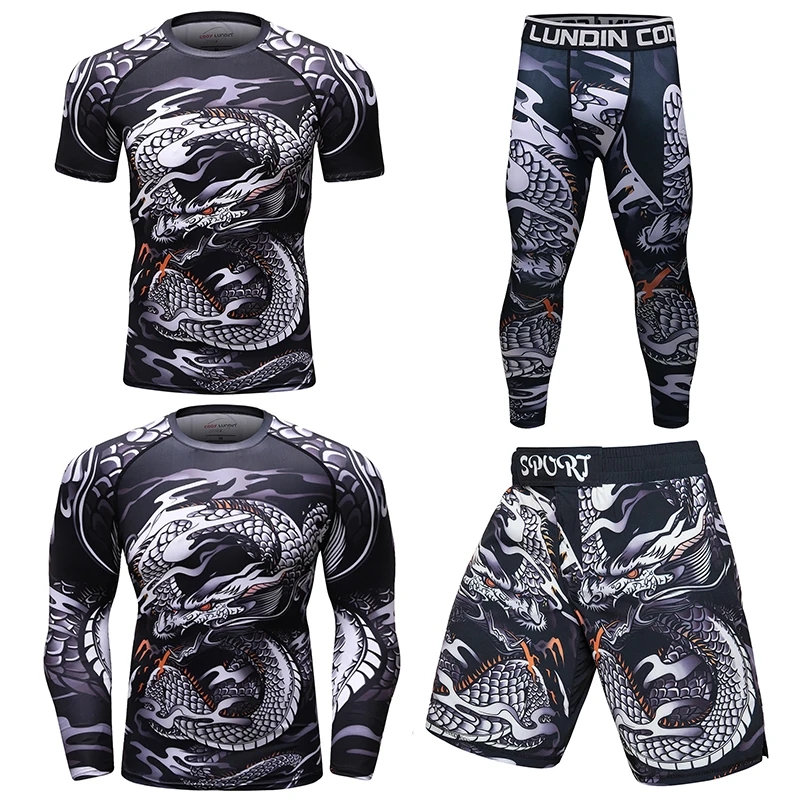 

Cody Lundin Compression UV Protection Rashguard Men Set MMA Jiu Jitsu Tracksuit Boxing Jersey Kickboxing Muay Thai Shorts 4PCS