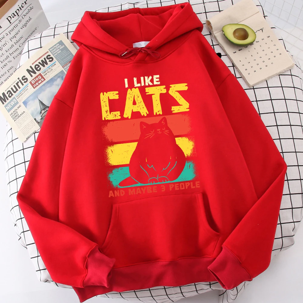 

Funny Cute Cat Fun Lovers I Like Catsprint Hoodies Mens Vintage Pocket Sweatshirt Funny Loose Top Sport Fleece Hoodie For Men