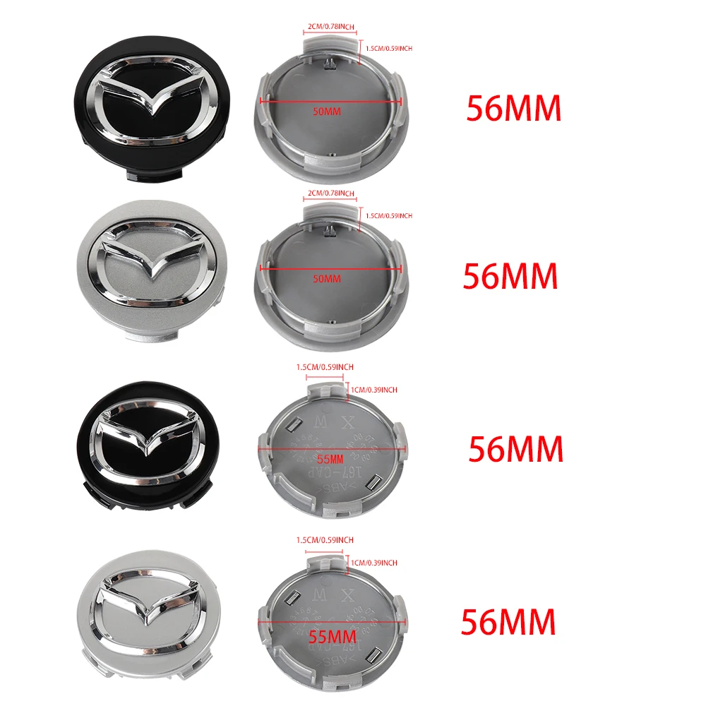 Wheel Center Caps 4PCS 56mm For Mazda 2 3 5 6 7 323 626 RX7 RX8 MX3 MX5 Axela Atenza