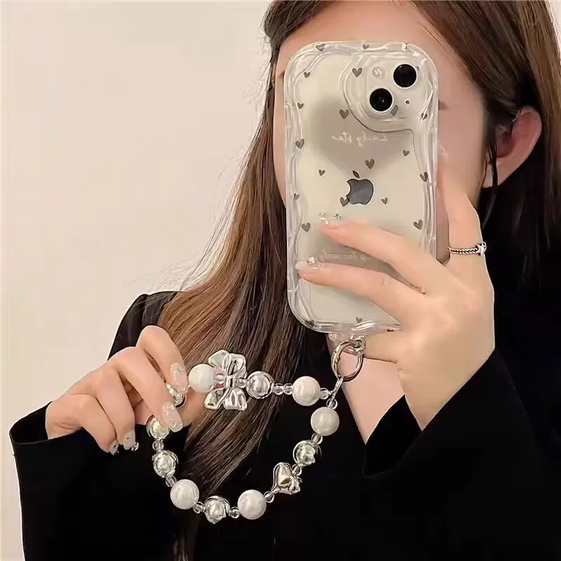Love Heart Pearl Chain Phone Case