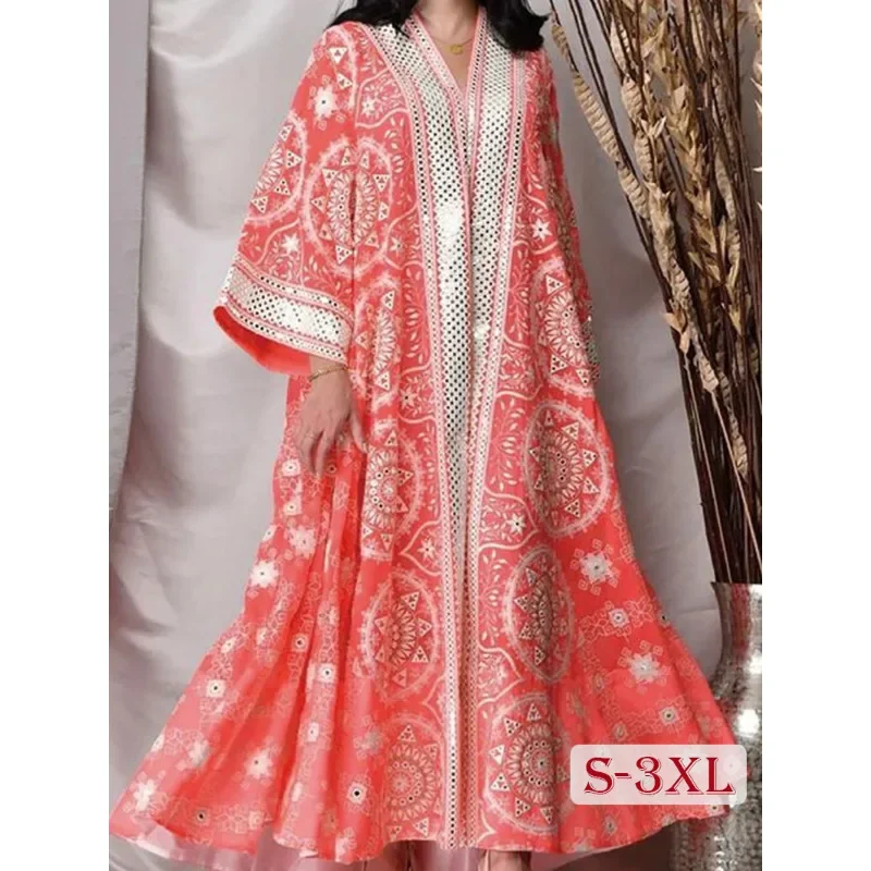 

S-3XL Muslim Elegant Women Party Dress Classic Floral Print Loose Dresses for Special Occasion Wide Sleeve Female Prom Vestido