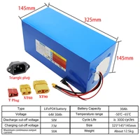 Batterie LiFePO4 48V/60V/72V 15Ah 30Ah 50Ah 32140, moteur 3500W avec BMS 50A pour moto et scooter électrique, grande capacité + chargeur 5A 3