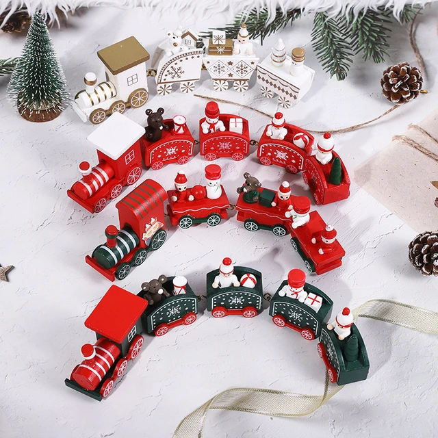 Enfeites de mini trem de madeira, conjunto de trem de Natal Trem de Natal  pintado de madeira Decoração de Natal Presente infantil, Decorações de  Natal Decoração de trem de madeira para(vermelho)