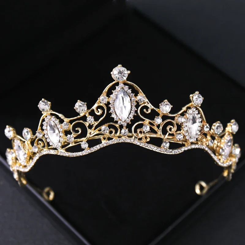 Gold Color Rhinestone Bridal Tiaras And Crowns Crystal Prom Diadem Headband Bridal Wedding Hair Accessories Jewelry Crown Tiara