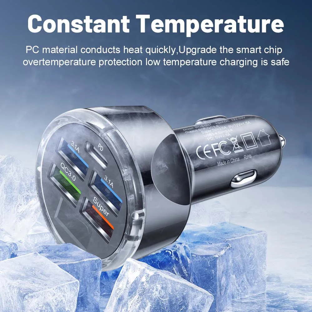 4usb PD 250W Car Charger Type C Fast Charging Auto Mobile Phone Adapter For iPhone Samsung Huawei Xiaomi QC 3.0