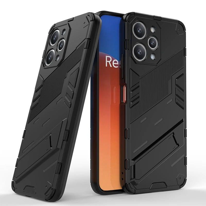 

For Redmi 12 4G Case Punk Armor Telescopic Stand Phone Case For Xiaomi Redmi 12 Shockproof Anti-Fall Back Cover Funda