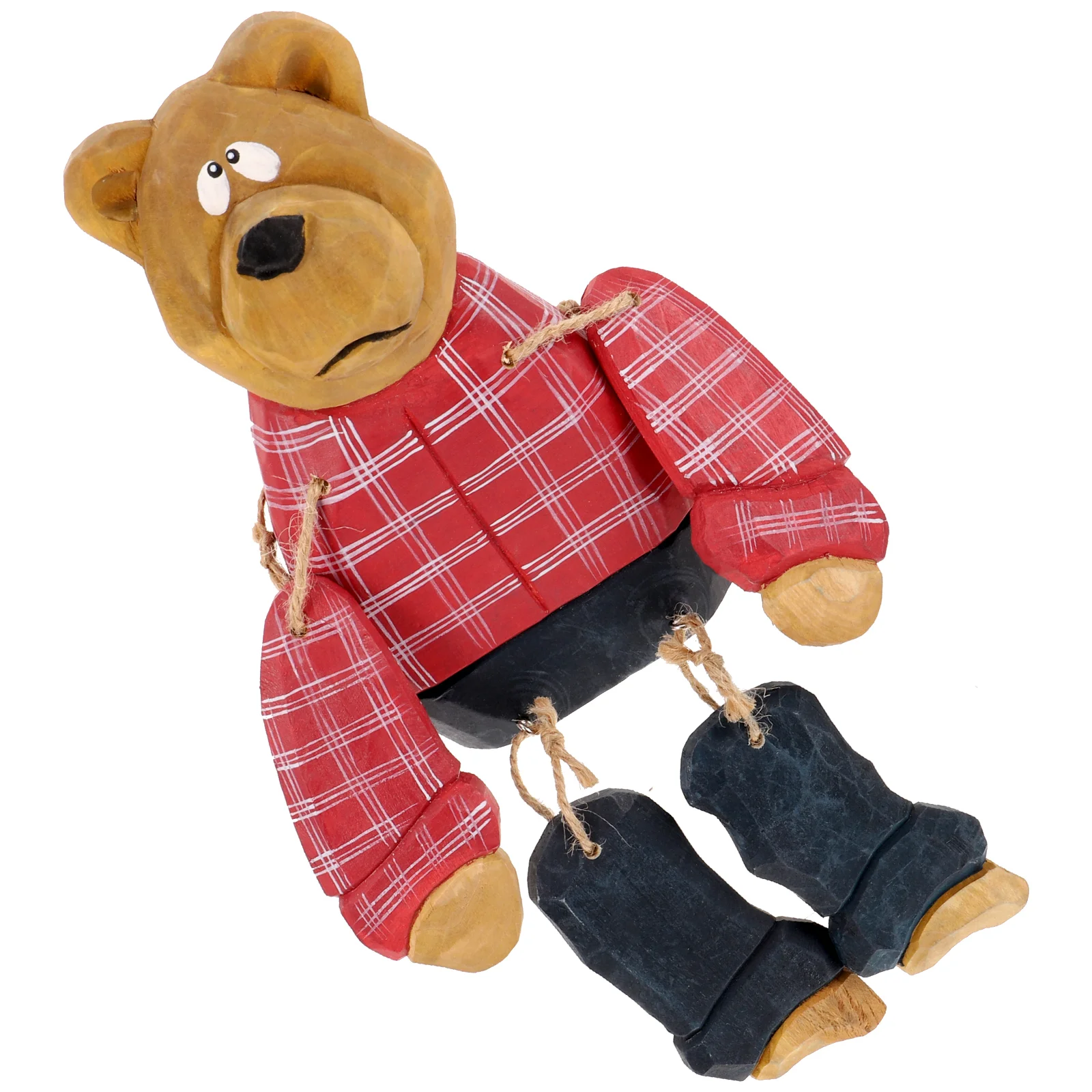 

Wood Bear with Hanging Leg Statue Wooden Carving Bear Cute Bear Sculpture